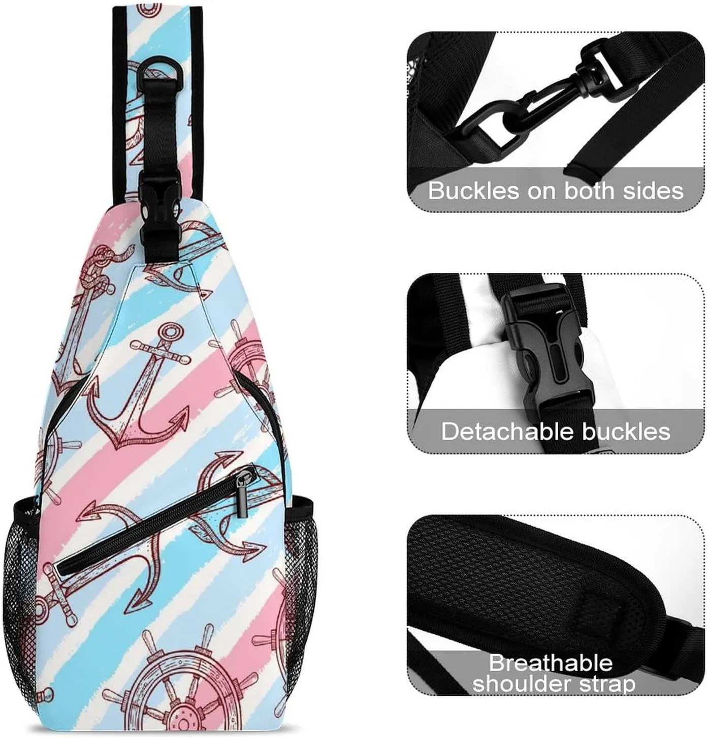 Maritimes-symbols Crossbody Sling Bag for Women Men Travel Chest Bag, Cycling Shoulder Backpack