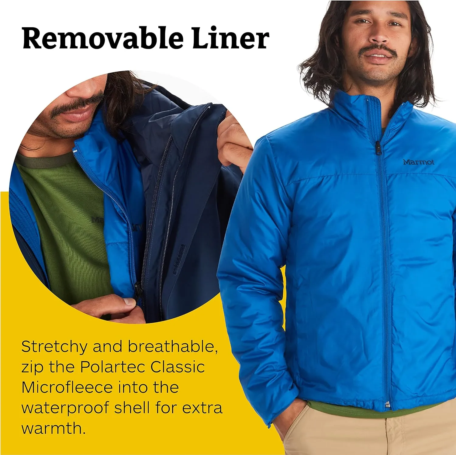 MARMOT Men's Ramble 3-in-1 Component Jacket - Recycled Waterproof Shell with Hood and Removable Insulated Thermal R Liner