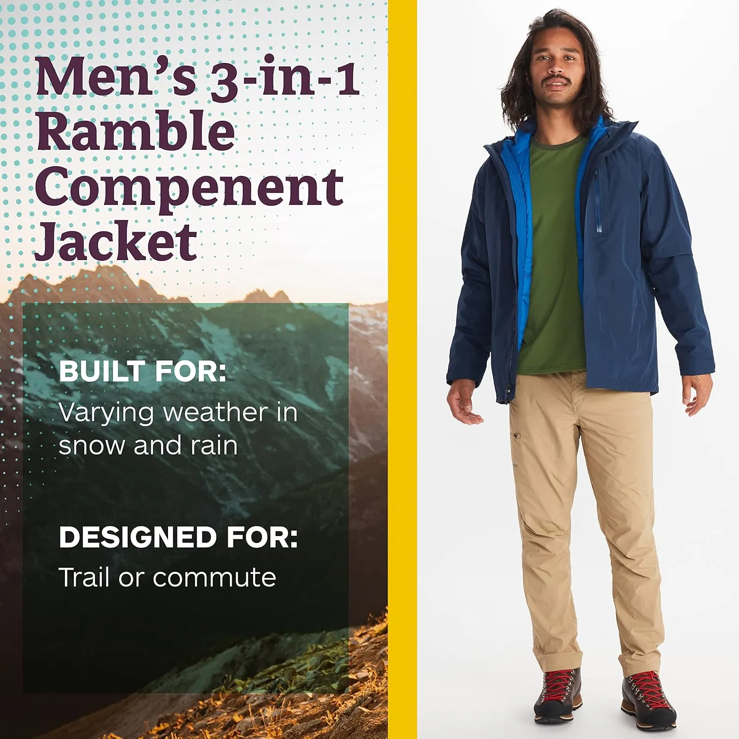 MARMOT Men's Ramble 3-in-1 Component Jacket - Recycled Waterproof Shell with Hood and Removable Insulated Thermal R Liner