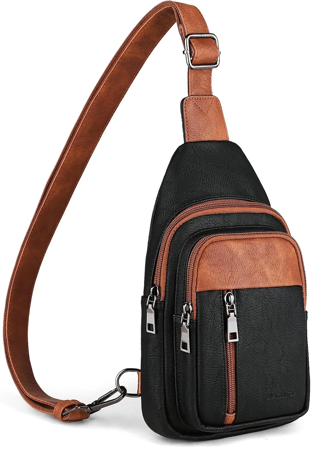 MASINTOR Sling Bag for Women - Crossbody Bags Fanny Pack with Vegan Leather - Adjustable Sling Backack for Travel Black Brown