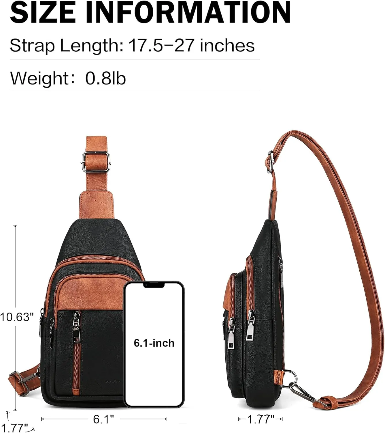 MASINTOR Sling Bag for Women - Crossbody Bags Fanny Pack with Vegan Leather - Adjustable Sling Backack for Travel Black Brown