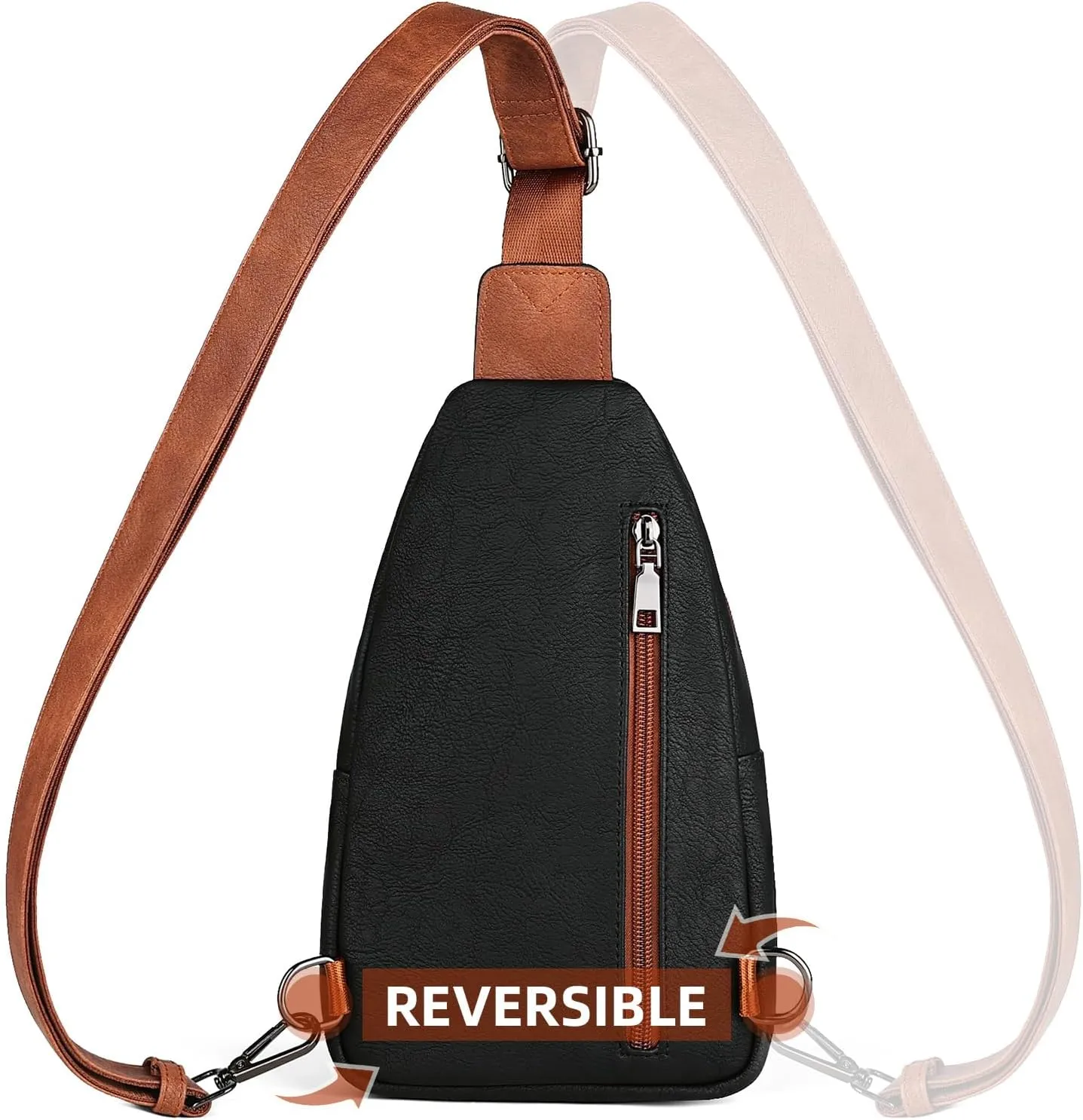 MASINTOR Sling Bag for Women - Crossbody Bags Fanny Pack with Vegan Leather - Adjustable Sling Backack for Travel Black Brown