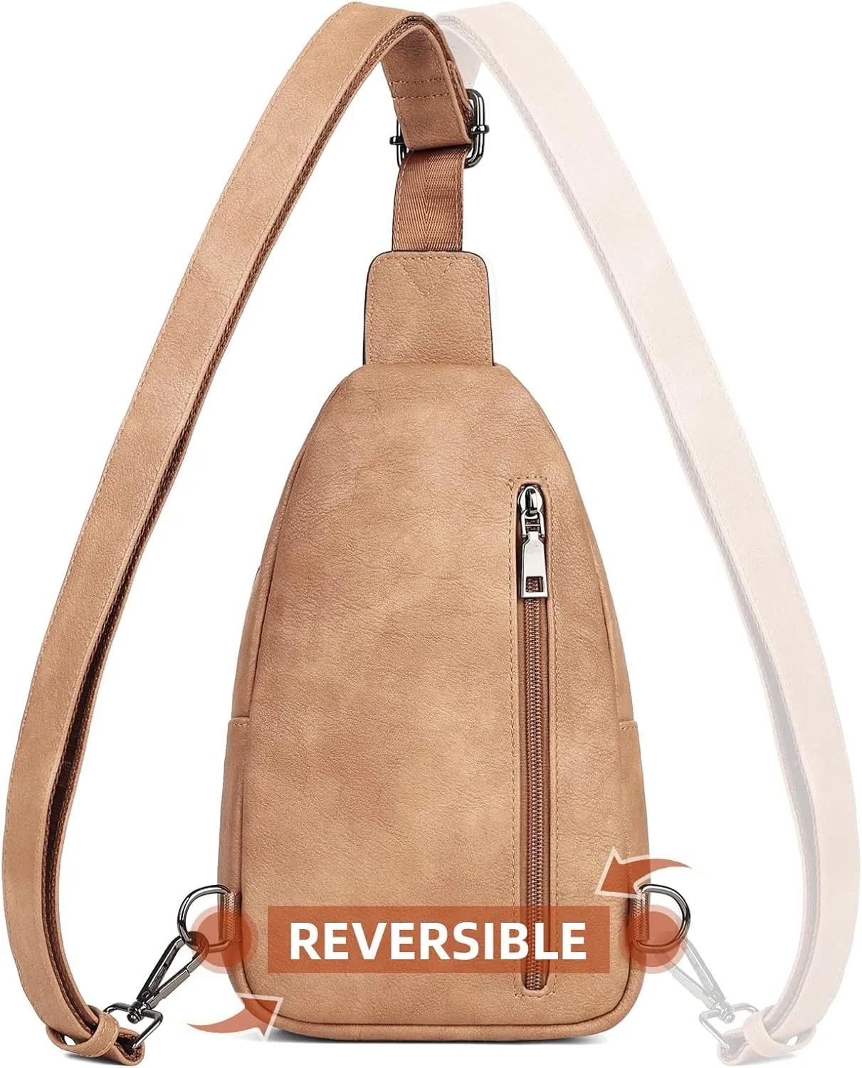 MASINTOR Sling Bag for Women - Crossbody Bags Fanny Pack with Vegan Leather - Adjustable Sling Backack for Travel Camel Brown