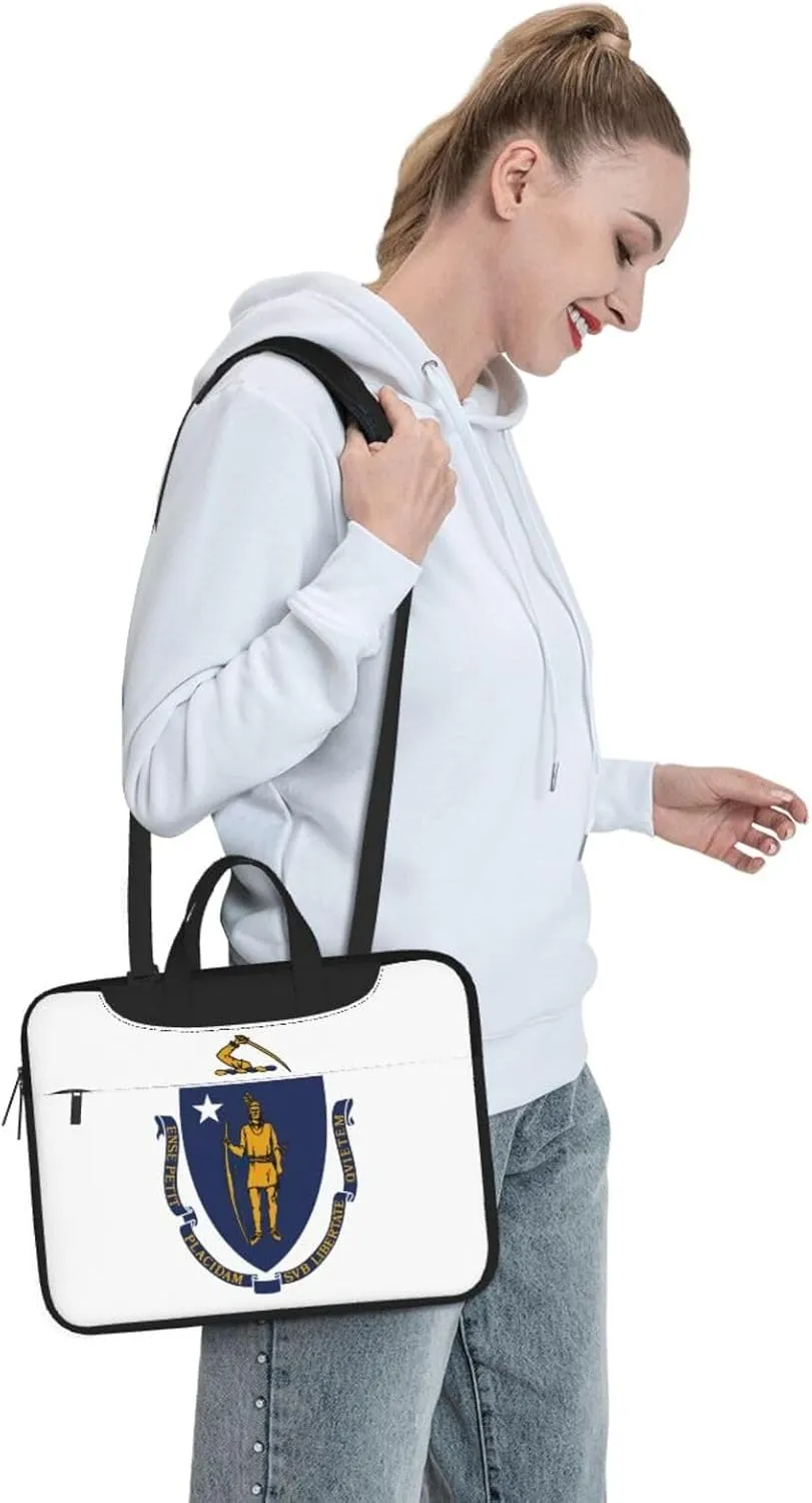 Massachusetts State Flag Print Laptop Adjustable Shoulder Strap With Handle Accessory Pocket For Men Women