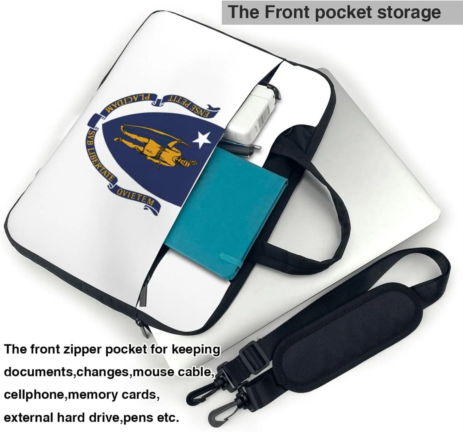 Massachusetts State Flag Print Laptop Adjustable Shoulder Strap With Handle Accessory Pocket For Men Women