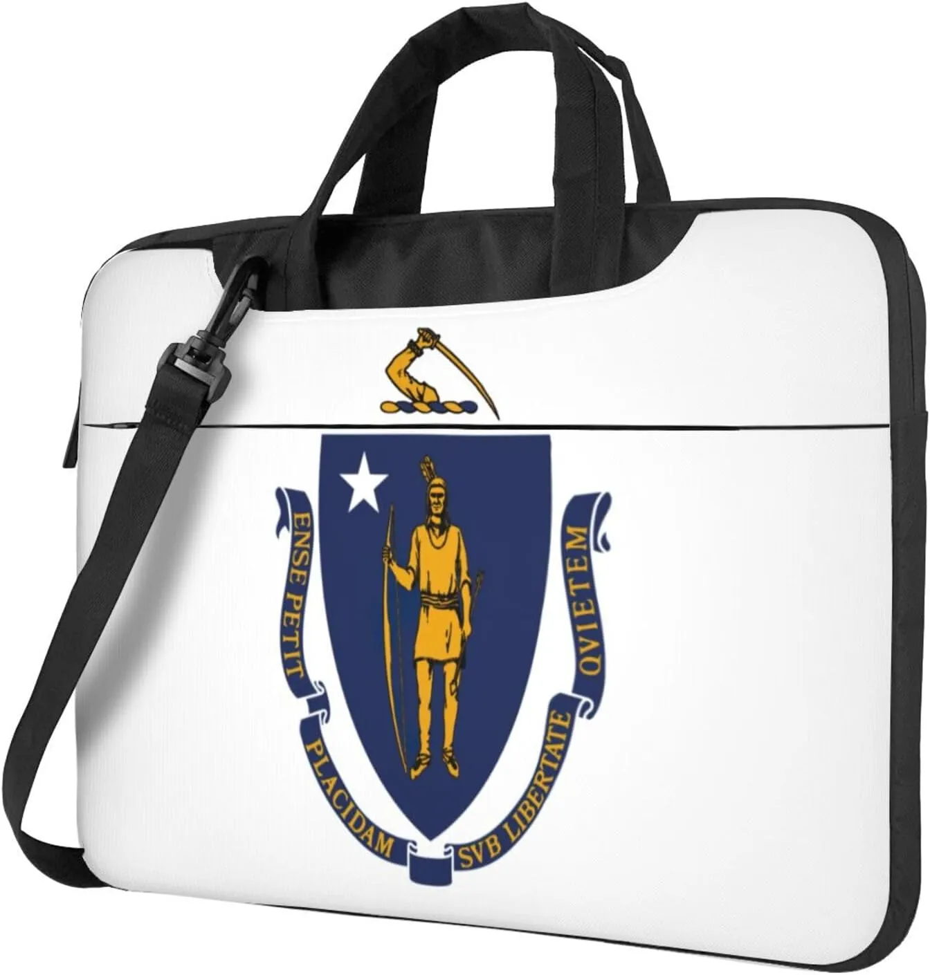 Massachusetts State Flag Print Laptop Adjustable Shoulder Strap With Handle Accessory Pocket For Men Women