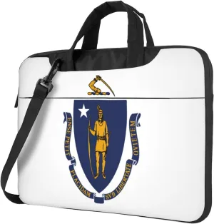 Massachusetts State Flag Print Laptop Adjustable Shoulder Strap With Handle Accessory Pocket For Men Women