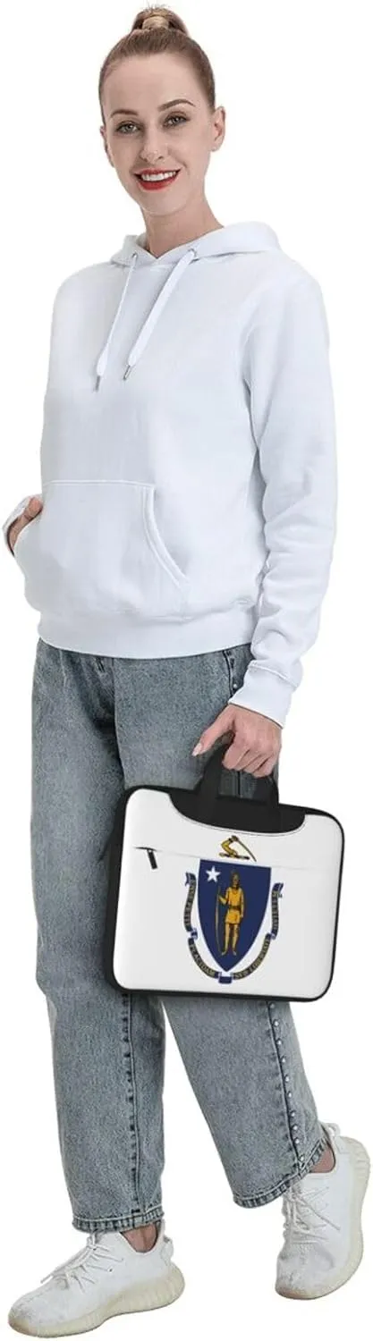 Massachusetts State Flag Print Laptop Adjustable Shoulder Strap With Handle Accessory Pocket For Men Women