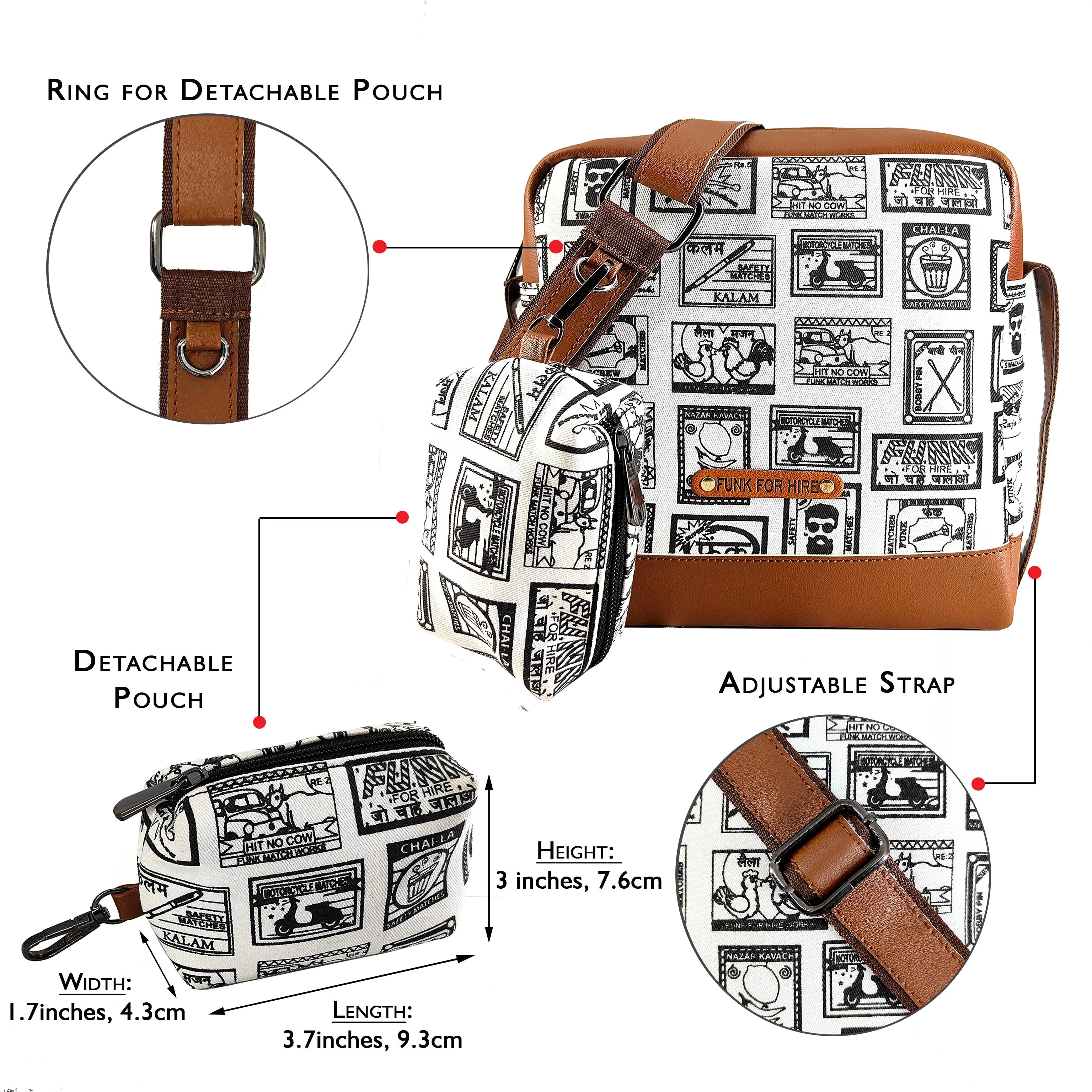Match Collage Box Pouch Sling Bag Black&White