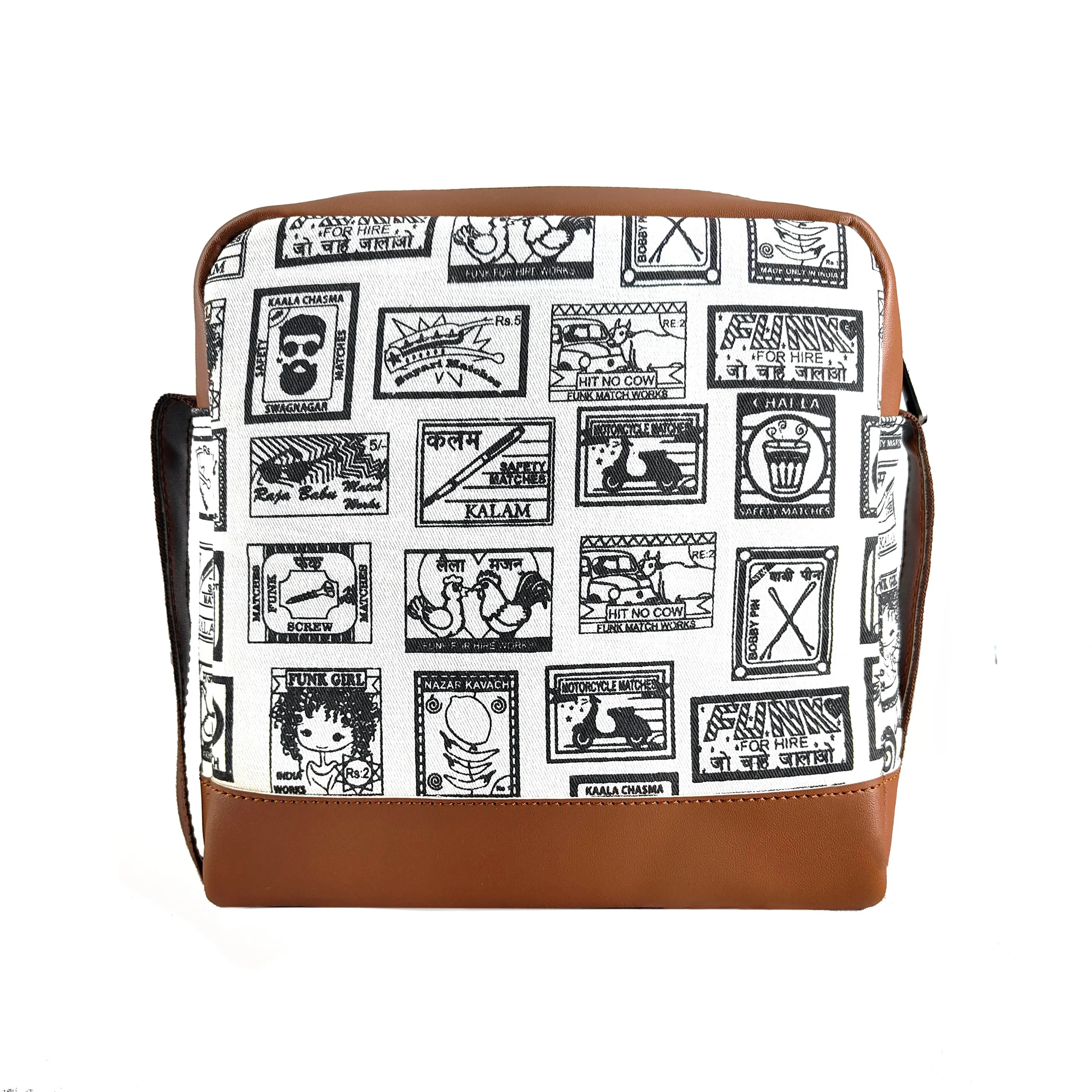 Match Collage Box Pouch Sling Bag Black&White