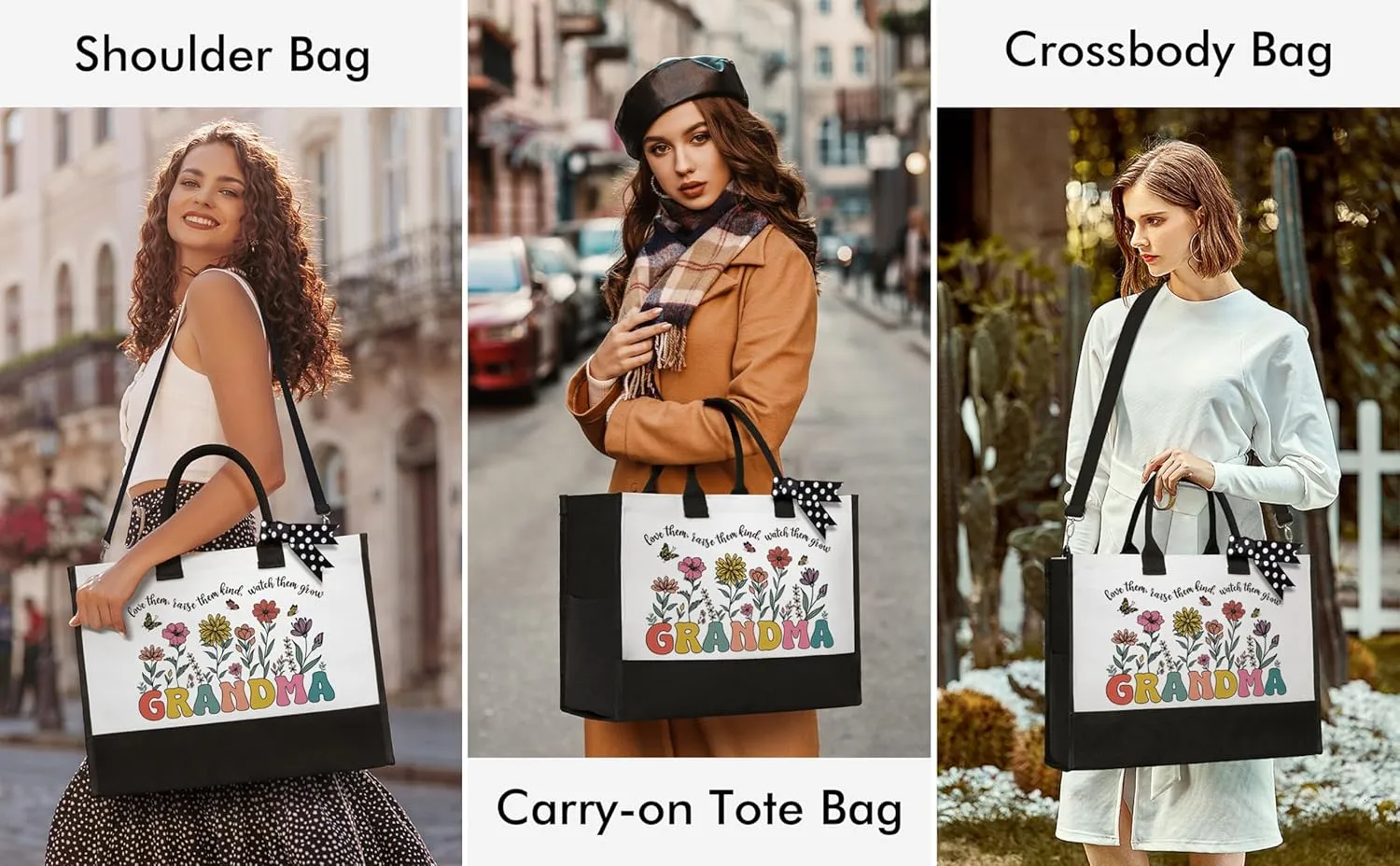 MAYICIVO Grandma Gifts: Canvas Tote Bag & Makeup Bag Set for Grandma, Nana, Gigi, Mimi from Grandkids, Granddaughter, Grandson - Black, 17.3" x 6.3" x 13.4" - Women-Older (Grandmothers) - Female