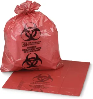McKesson Infectious Waste Bag, Biohazard, Star Sealed Bottom, Red, 1.25 Mil, 7 to 10 gal, 24 in X 24 in, 250 Count