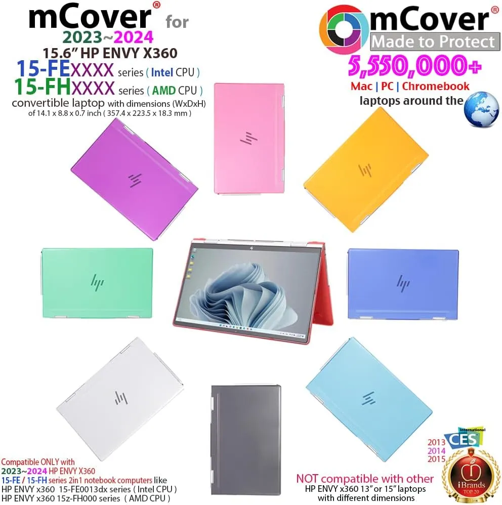 mCover Case ONLY Compatible for 2023~2024 15.6" HP Envy x360 15-FE0000 (Intel CPU) / 15-FH0000 (AMD CPU) Series Laptop (NOT Fitting Any Other HP Models) - Aqua
