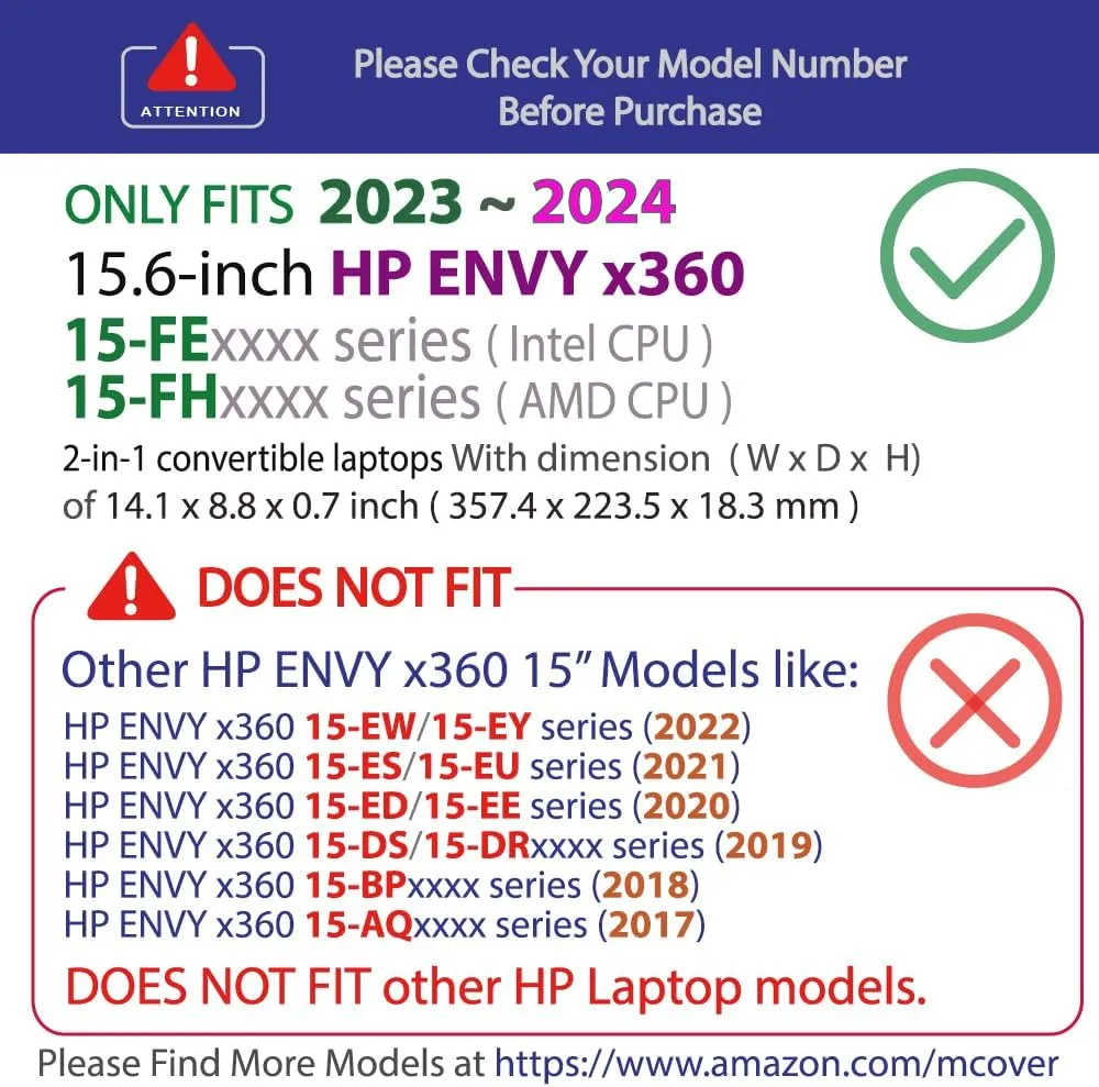 mCover Case ONLY Compatible for 2023~2024 15.6" HP Envy x360 15-FE0000 (Intel CPU) / 15-FH0000 (AMD CPU) Series Laptop (NOT Fitting Any Other HP Models) - Aqua