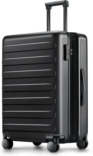 Medium Checked Luggage 24 Inch, Checking In Luggage with Smooth Spinner Wheels, Expandable, Hard Shell PC Suitcase, Lightweight Travel Luggage, TSA Approved (Black, Rhine Max)