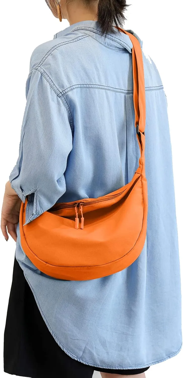 Medium Nylon Crossbody Crescent Bag for Women Men Fashionable Shoulder Bag with Adjustable Strap for Everyday Casual Travel
