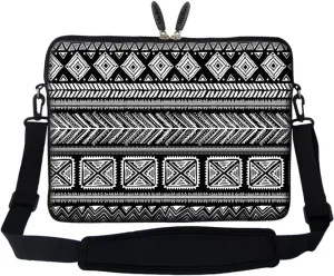 Meffort Inc 15 15.6 inch Neoprene Laptop Sleeve Bag Carrying Case with Hidden Handle and Adjustable Shoulder Strap - Black Gary Pattern A