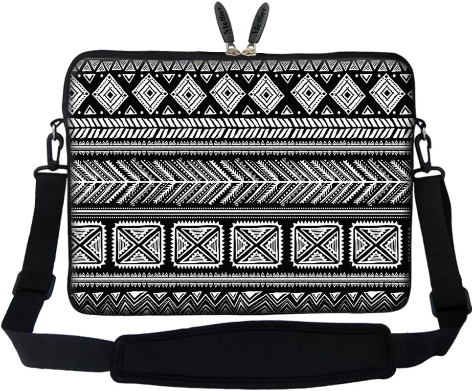 Meffort Inc 15 15.6 inch Neoprene Laptop Sleeve Bag Carrying Case with Hidden Handle and Adjustable Shoulder Strap - Black Gary Pattern A