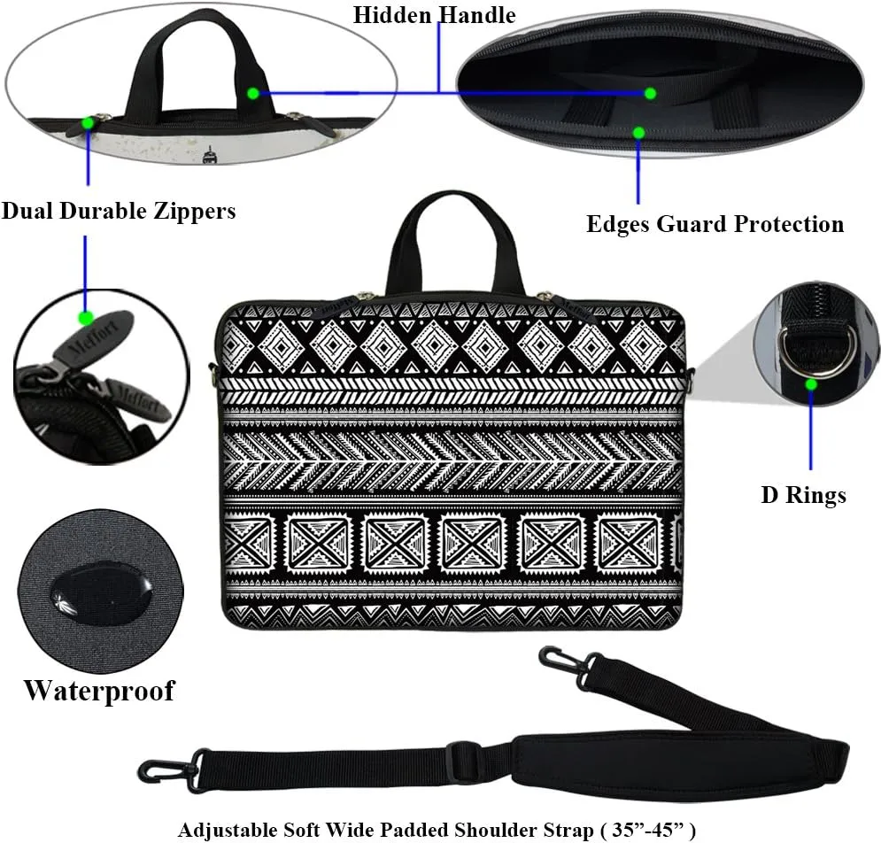 Meffort Inc 15 15.6 inch Neoprene Laptop Sleeve Bag Carrying Case with Hidden Handle and Adjustable Shoulder Strap - Black Gary Pattern A