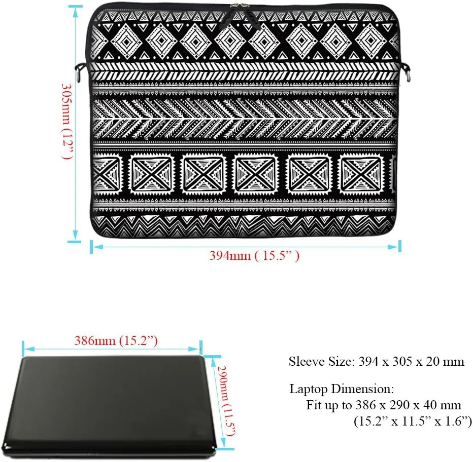 Meffort Inc 15 15.6 inch Neoprene Laptop Sleeve Bag Carrying Case with Hidden Handle and Adjustable Shoulder Strap - Black Gary Pattern A