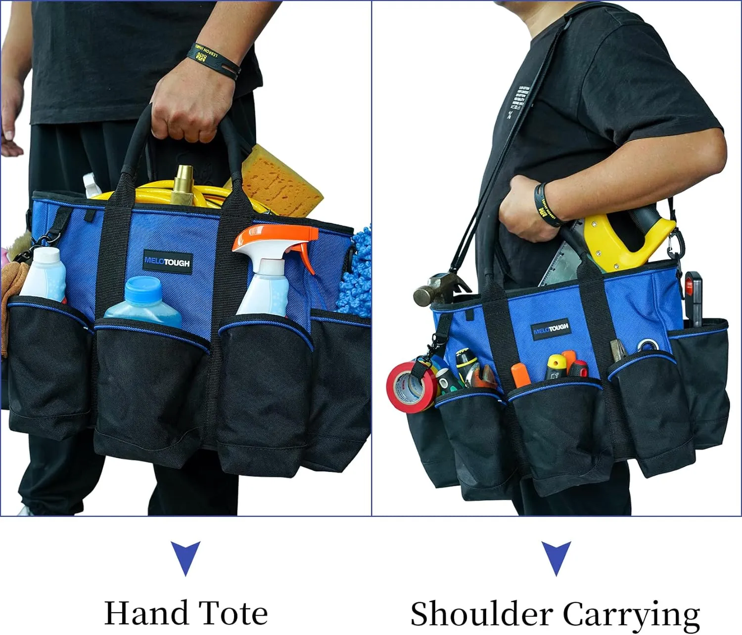 Melo Tough 14 inch Supply bag Open Top Tote tool bag Tool Organizer bag with shoulder strap for Cleaner, Contractor, HVAC (Bule)