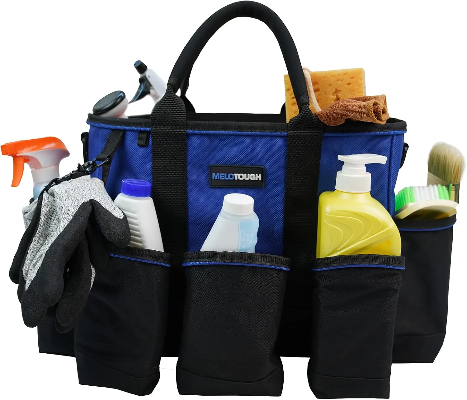 Melo Tough 14 inch Supply bag Open Top Tote tool bag Tool Organizer bag with shoulder strap for Cleaner, Contractor, HVAC (Bule)