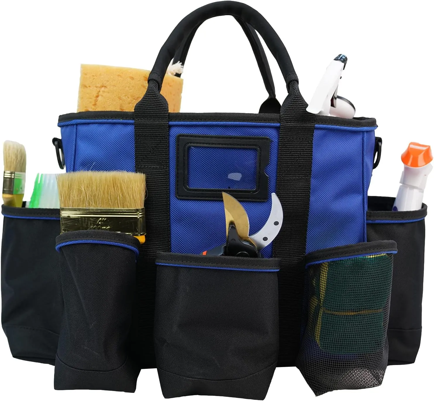 Melo Tough 14 inch Supply bag Open Top Tote tool bag Tool Organizer bag with shoulder strap for Cleaner, Contractor, HVAC (Bule)