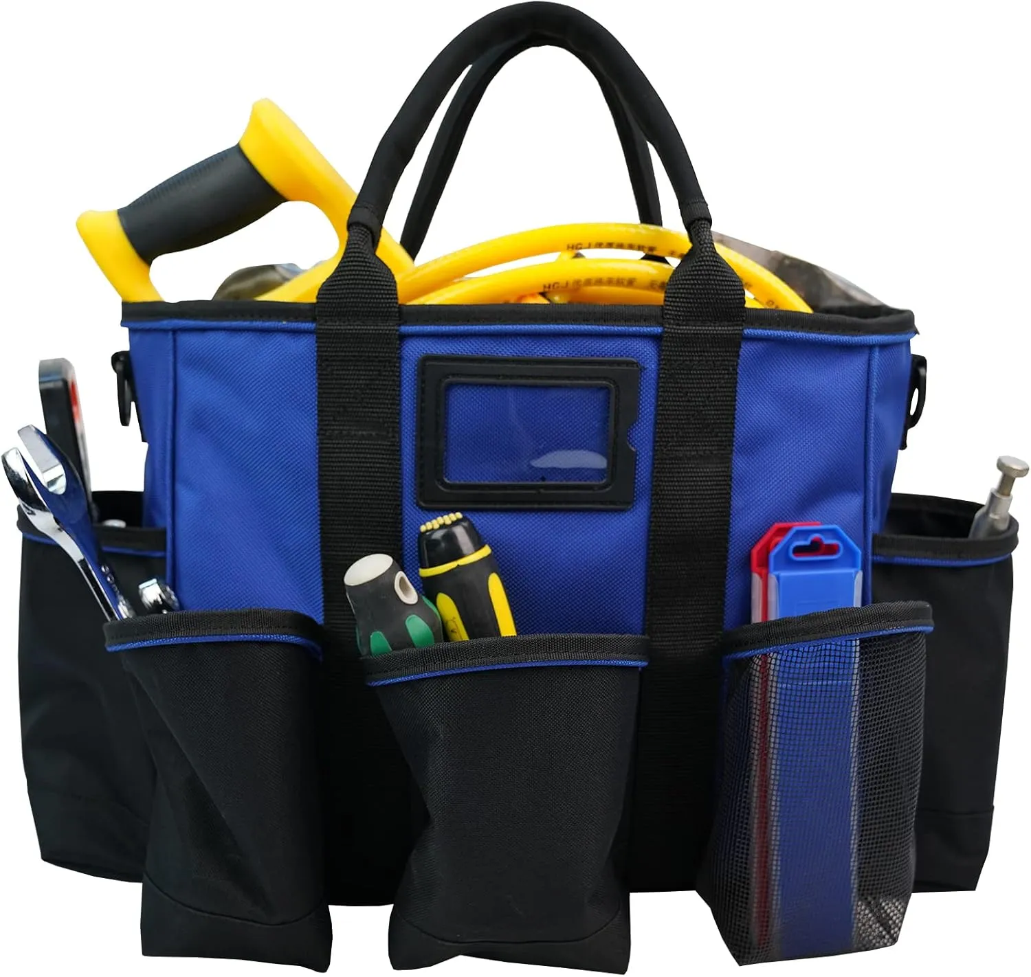 Melo Tough 14 inch Supply bag Open Top Tote tool bag Tool Organizer bag with shoulder strap for Cleaner, Contractor, HVAC (Bule)