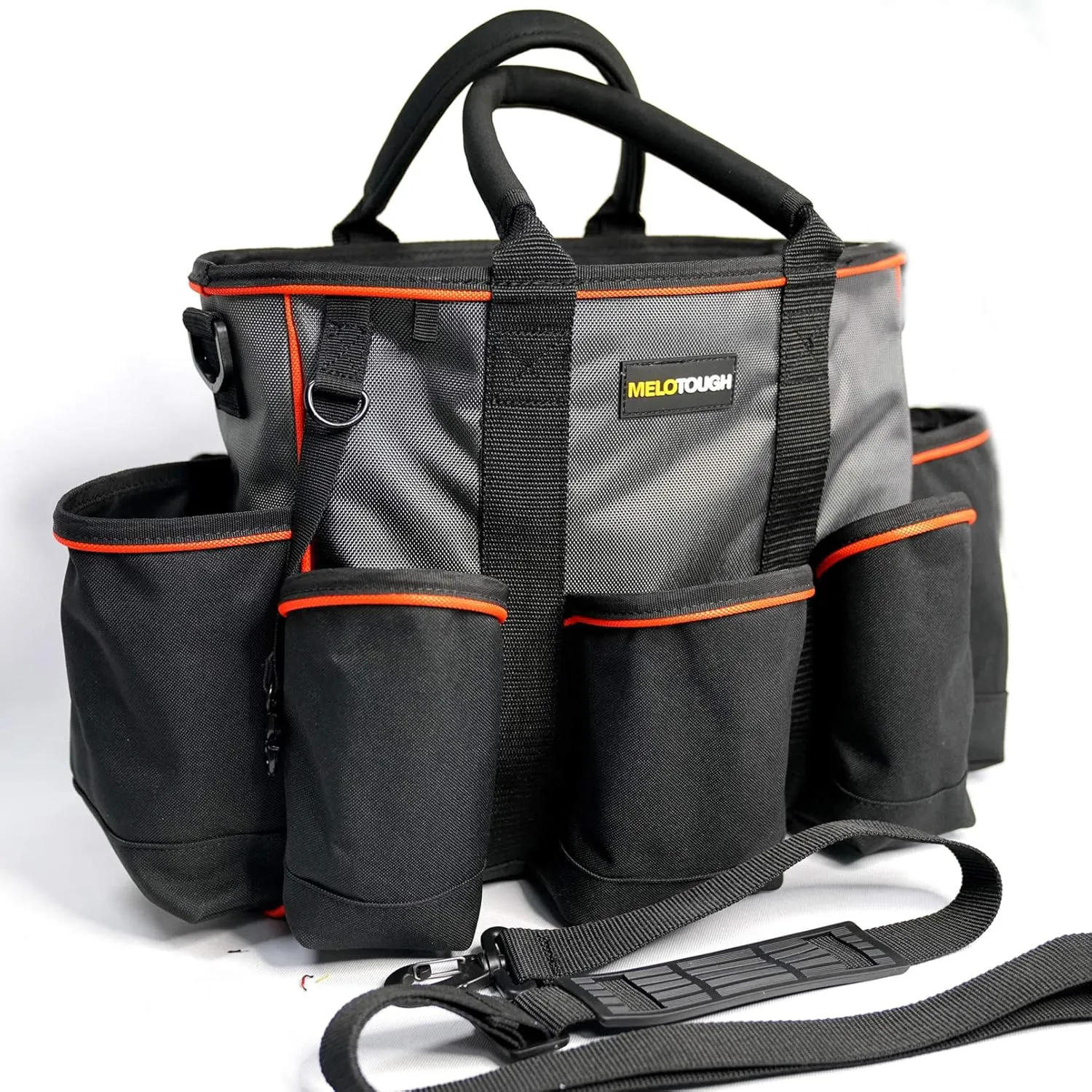 MELOTOUGH 14 inch Supply bag Open Top Tote tool bag Tool Organizer bag with shoulder strap for Cleaner, Contractor, HVAC (Gray)