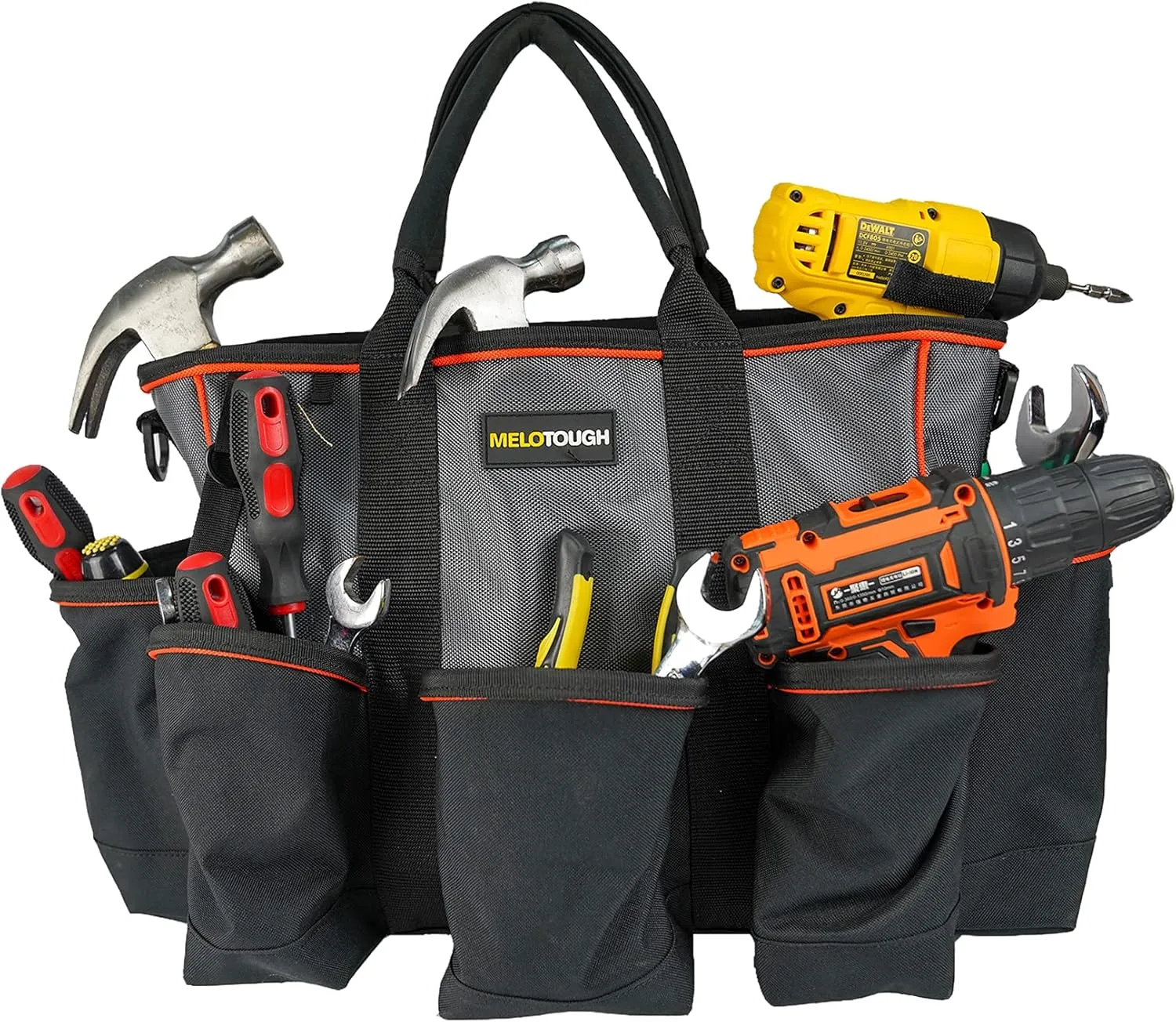 MELOTOUGH 14 inch Supply bag Open Top Tote tool bag Tool Organizer bag with shoulder strap for Cleaner, Contractor, HVAC (Gray)