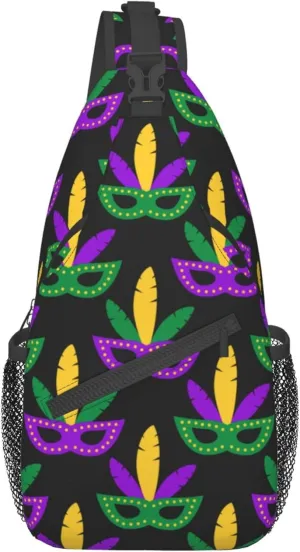 Men & Women Sling Bag Anti-Theft Sling Shoulder Backpack Waterproof Chest Bag With Adjustable Strap Lightweight Sling Bag Chest (Mardi Gras Masks Art)
