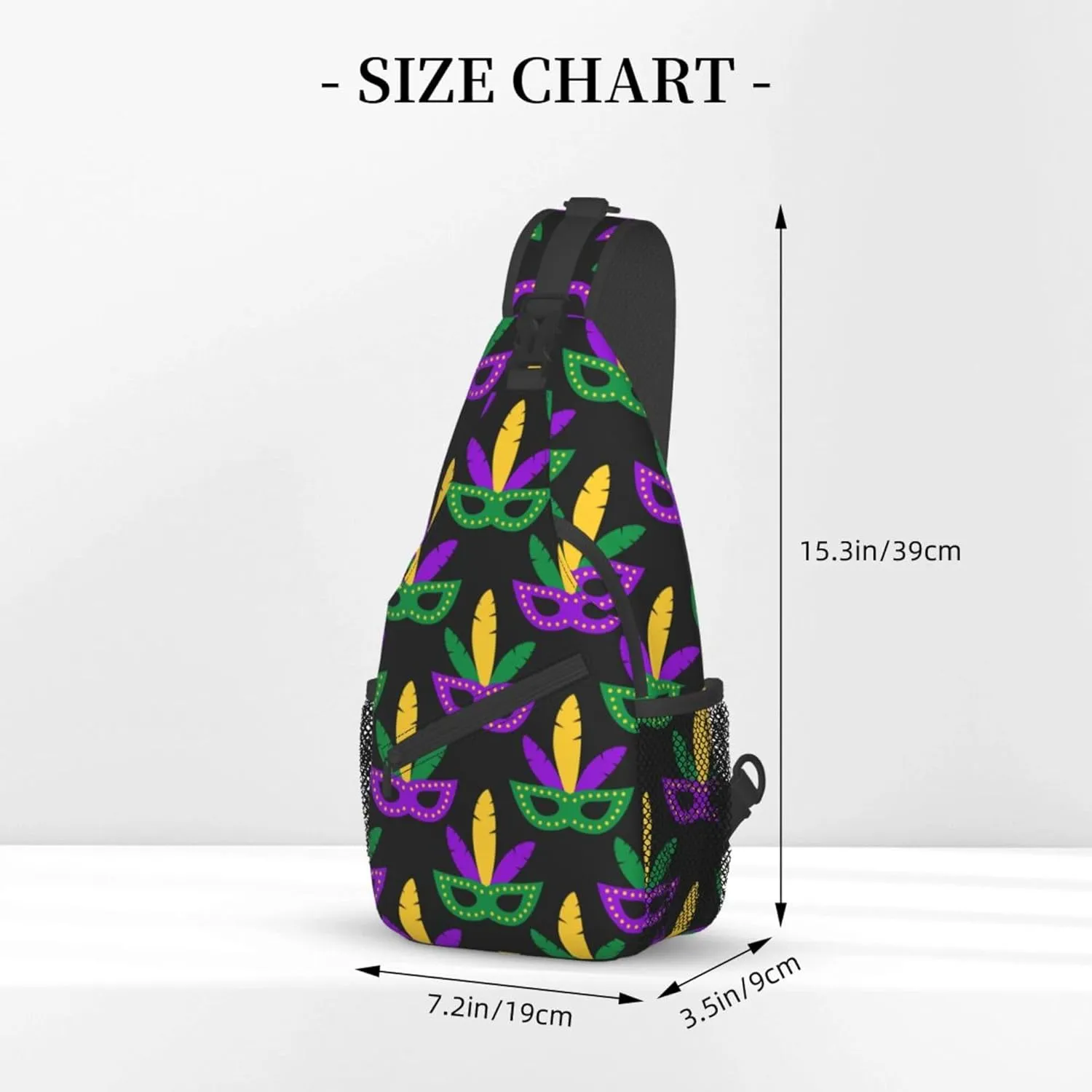 Men & Women Sling Bag Anti-Theft Sling Shoulder Backpack Waterproof Chest Bag With Adjustable Strap Lightweight Sling Bag Chest (Mardi Gras Masks Art)