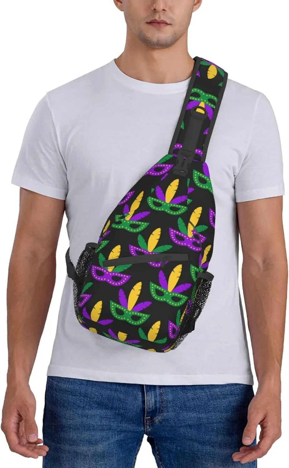 Men & Women Sling Bag Anti-Theft Sling Shoulder Backpack Waterproof Chest Bag With Adjustable Strap Lightweight Sling Bag Chest (Mardi Gras Masks Art)