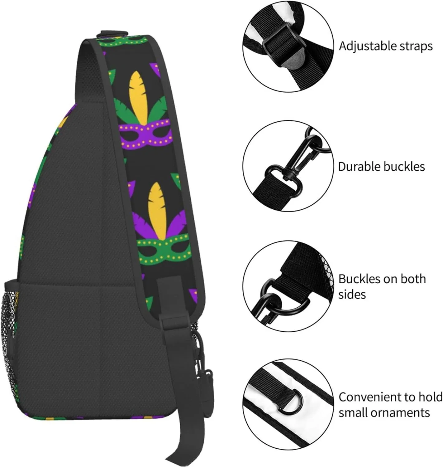 Men & Women Sling Bag Anti-Theft Sling Shoulder Backpack Waterproof Chest Bag With Adjustable Strap Lightweight Sling Bag Chest (Mardi Gras Masks Art)