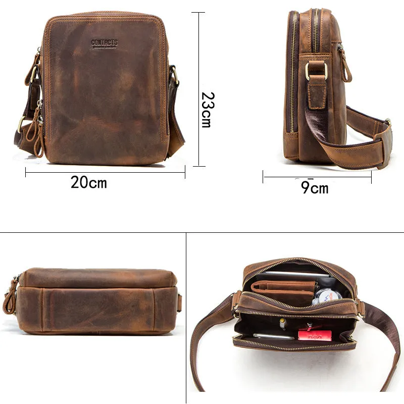 Men Bag Crazy Horse Leather Messenger Back Male Shoulder Fashion Crossbody Flap Business Travel Large Ipad Mochila Handbags Gift