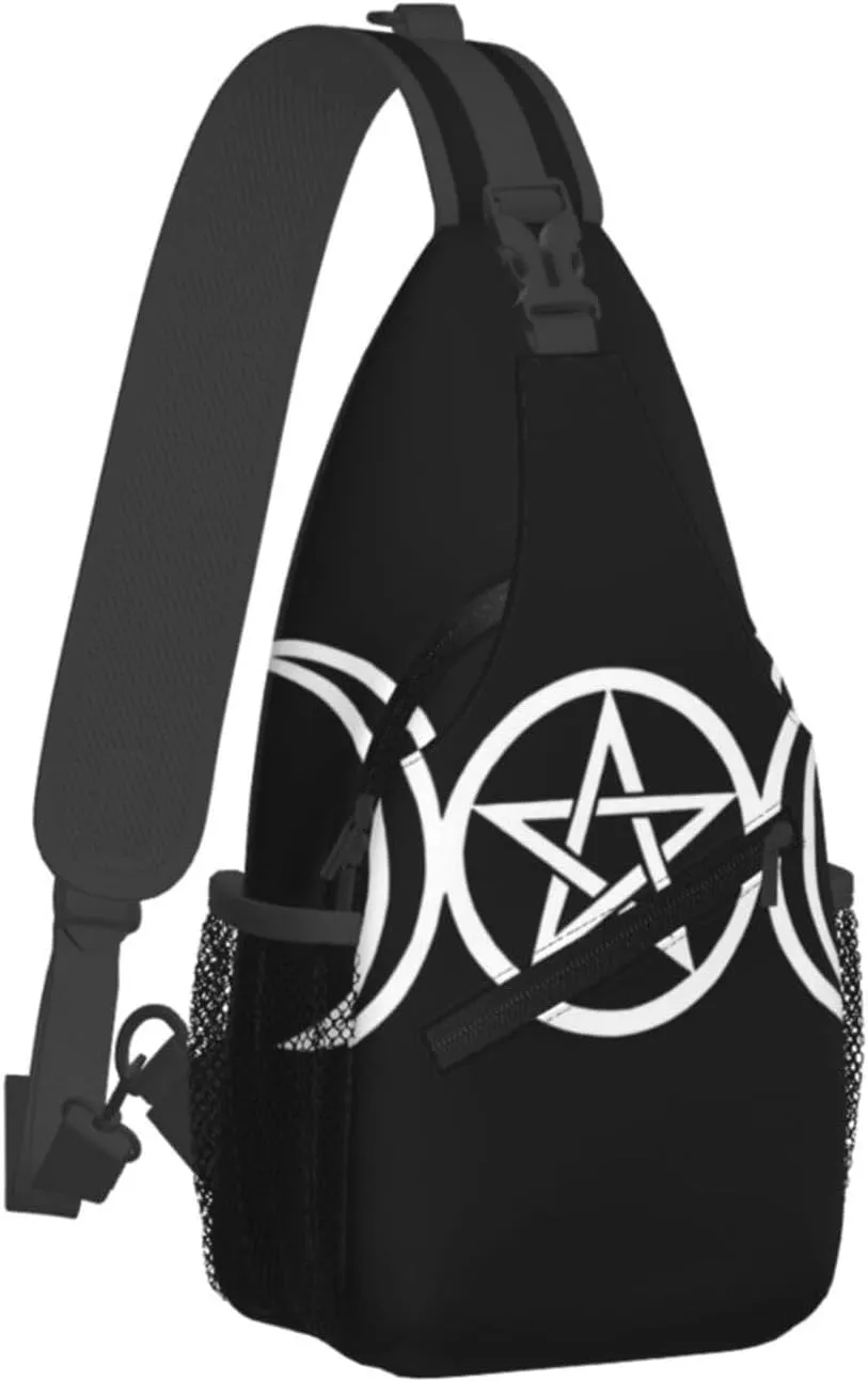 Men's Casual Crossbody Bags for Triple Moon Pentacle Pagan Backpack for Cycling and Travel, Fashion Sling Shoulder Backpack with Zipper Pocket for Hiking Outdoor Activities