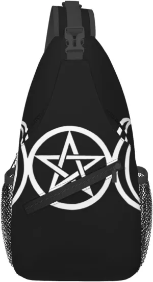 Men's Casual Crossbody Bags for Triple Moon Pentacle Pagan Backpack for Cycling and Travel, Fashion Sling Shoulder Backpack with Zipper Pocket for Hiking Outdoor Activities