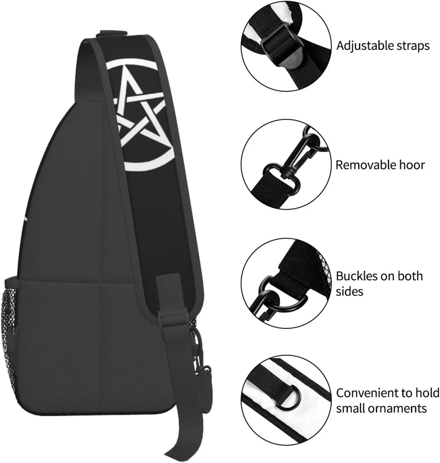 Men's Casual Crossbody Bags for Triple Moon Pentacle Pagan Backpack for Cycling and Travel, Fashion Sling Shoulder Backpack with Zipper Pocket for Hiking Outdoor Activities