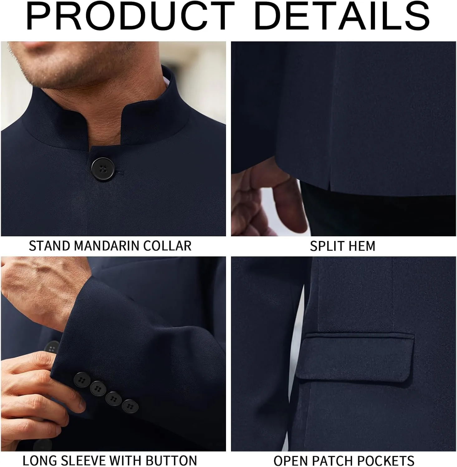 Mens Casual Suit Blazer Jackets Stand Mandarin Collar Lightweight Lined Business Dress Sport Coats