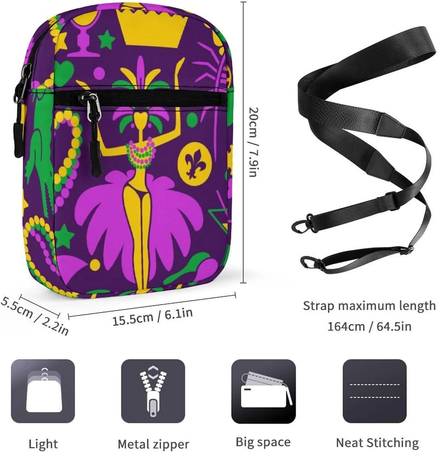 Mens Crossbody Zipper Bag, Small Shoulder Bag Zipper Travel Phone Pouch Wallet Waterproof Mini Purse