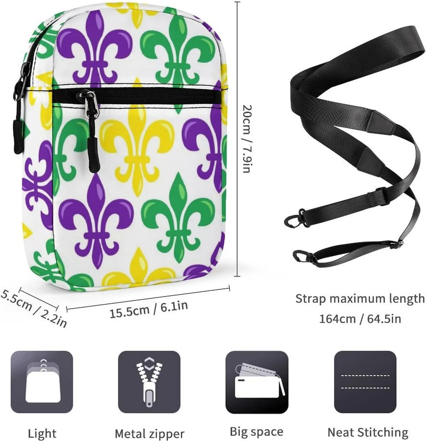 Mens Crossbody Zipper Bag, Small Shoulder Bag Zipper Travel Phone Pouch Wallet Waterproof Mini Purse