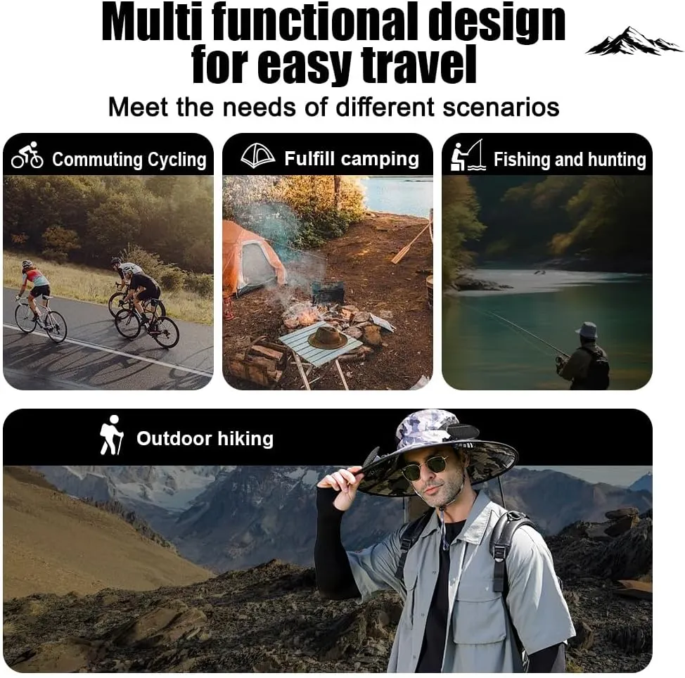 Men's Solar Cooling Hat - Wide-Brimmed Visor with 2 Fans, Waterproof Fishing hat with Built-in Solar Panel.