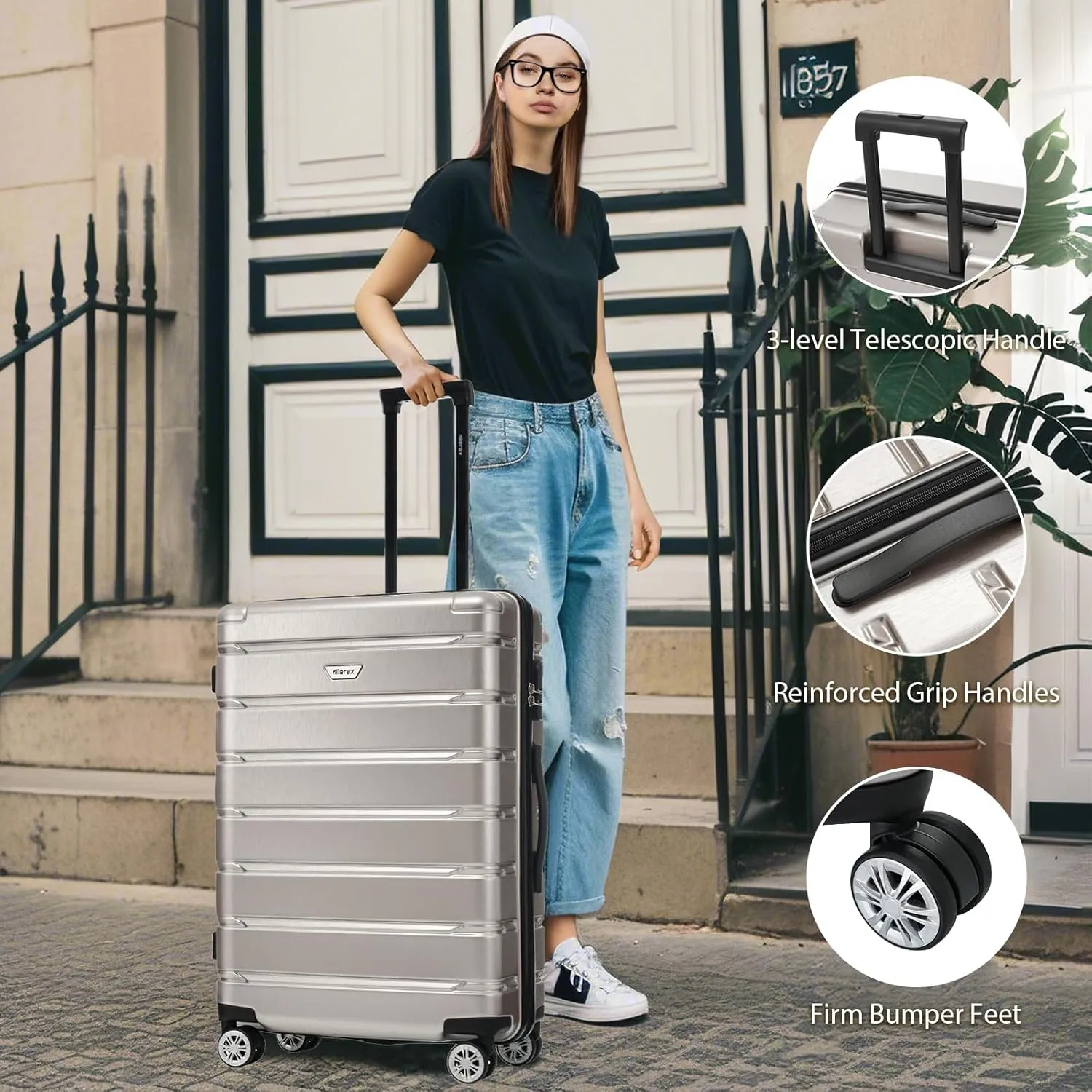 Merax Luggage Set 3 Piece, Hard Shell PC ABS Lightweight Suitcase Set with Spinner Wheels, for Travel Women Men (Fog Gray)