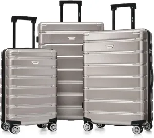 Merax Luggage Set 3 Piece, Hard Shell PC ABS Lightweight Suitcase Set with Spinner Wheels, for Travel Women Men (Fog Gray)