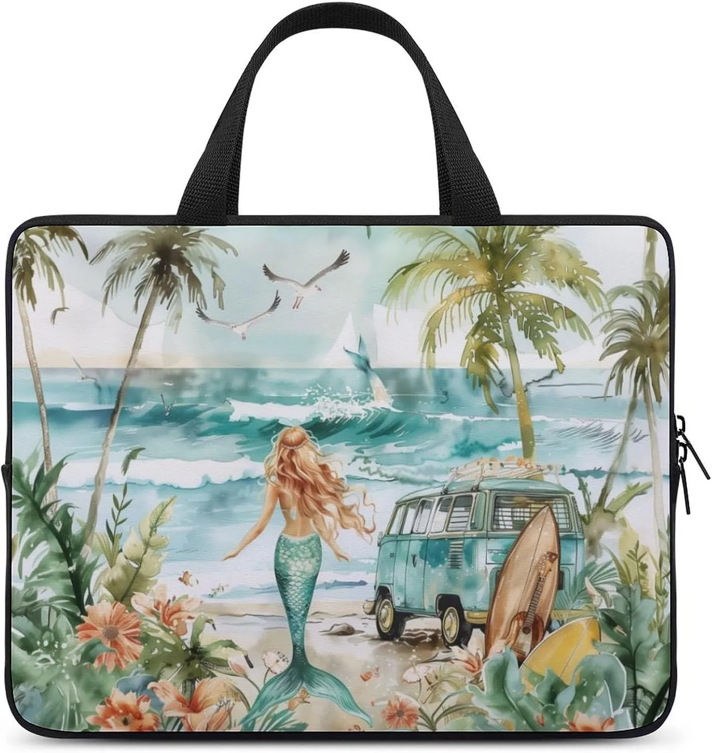 Mermaid Summer Beach Surfboard Laptop Bag Laptop Case Computer Messenger Bag with Adjustable Shoulder Strap