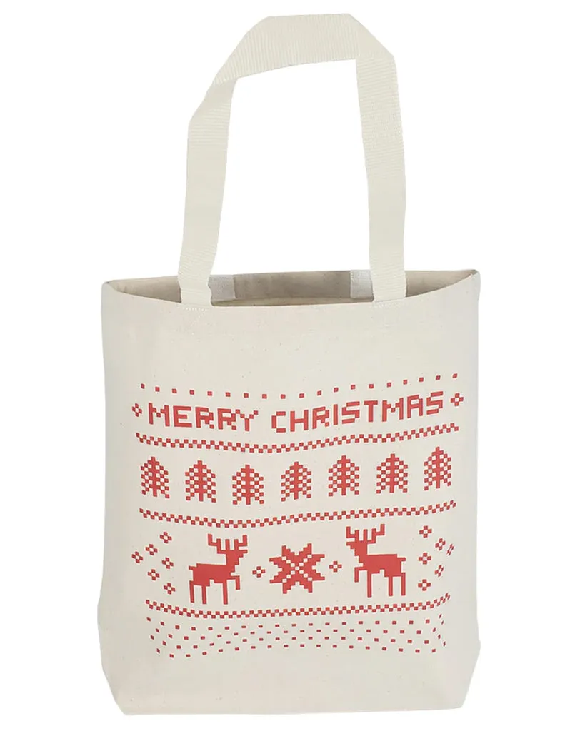Merry Christmas 8 in Mini Canvas Gift Tote Bags w/ Gusset