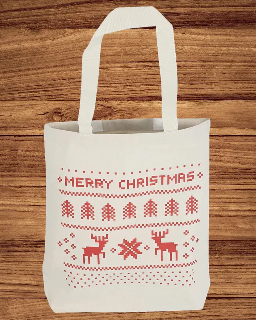 Merry Christmas 8 in Mini Canvas Gift Tote Bags w/ Gusset