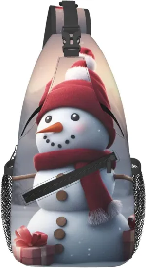 Merry Christmas Cute Snowman 1 Print Sling Bag Crossbody Backpack For Women Men Hiking Travel Over The Shoulder Multipurpose Bag