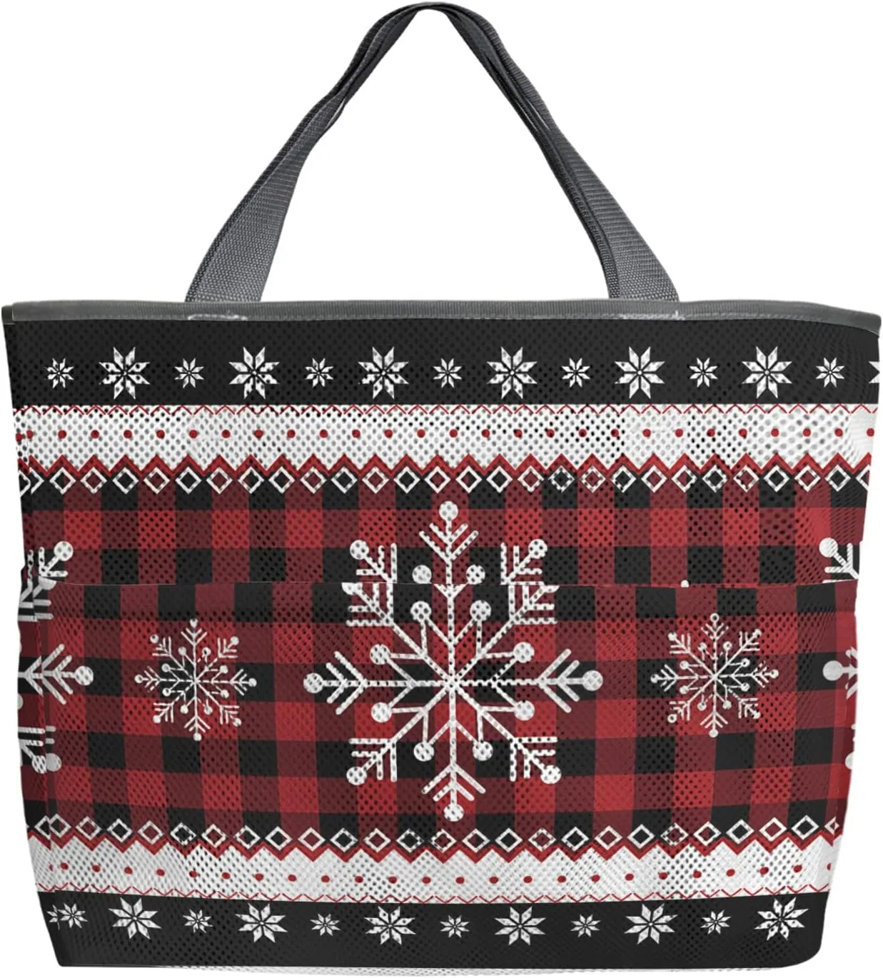 Mesh Beach Bag Oversized Tote Bags for Women Christmas Snowflake Boho Style Travel Pool Bags Toy Tote Bags with 8 Pockets