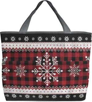 Mesh Beach Bag Oversized Tote Bags for Women Christmas Snowflake Boho Style Travel Pool Bags Toy Tote Bags with 8 Pockets